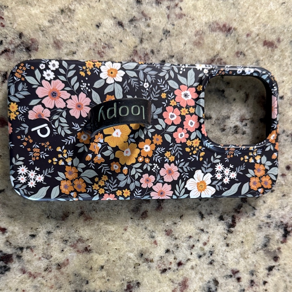 Loopy Case Floral Phone Case - Black, Pink, and Orange iPhone 15 pro